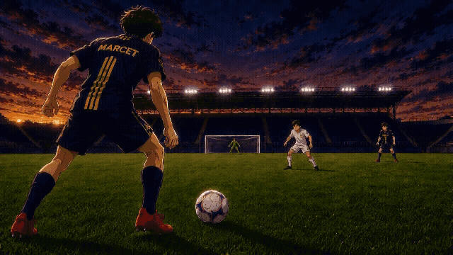Seedance 2_0 Mini - Create one continuous 4-second premium hand-drawn 2D sports-anime football seque